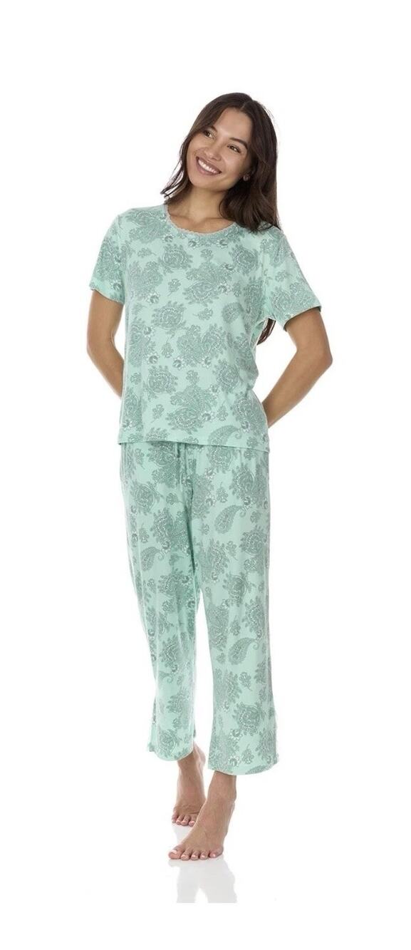 Flora Nikrooz 2 Piece Short Sleeve Capri PJ Set Size XS Green